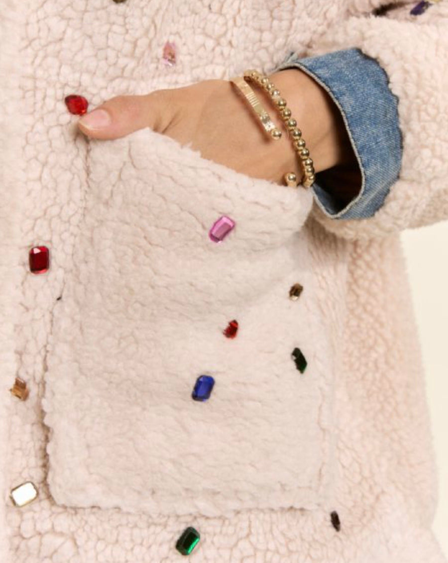 Serpa Pocket of Gemstone Sherpa Denim Jacket By Davi & Dani - Robin Boutique