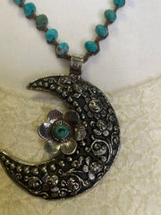 Tibetan Floral Crescent Moon Necklace by Tara Gasparian