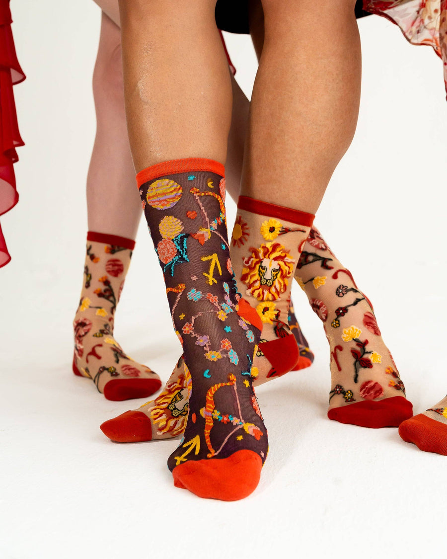 Sagittarius Zodiac Shimmer Sheer Crew Sock
