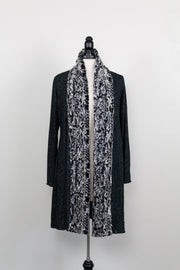 Sweater Cardigan Black Tuxedo with Faux Fur trim Robin Boutique