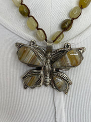 Yellow Agate Butterfly Short Necklace