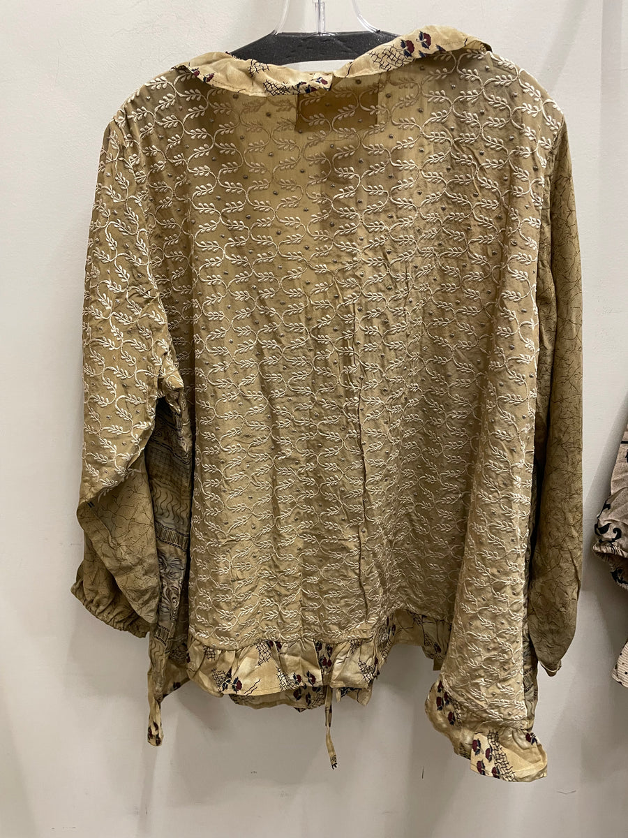 Additional view of Crepe Sari Ruffle Daisy Blouse #146 by Kantha Bae from Robin Boutique.