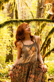Woodland Wisdom Bohéme Maxi Slip Dress w/ Florals, Fox & Owl