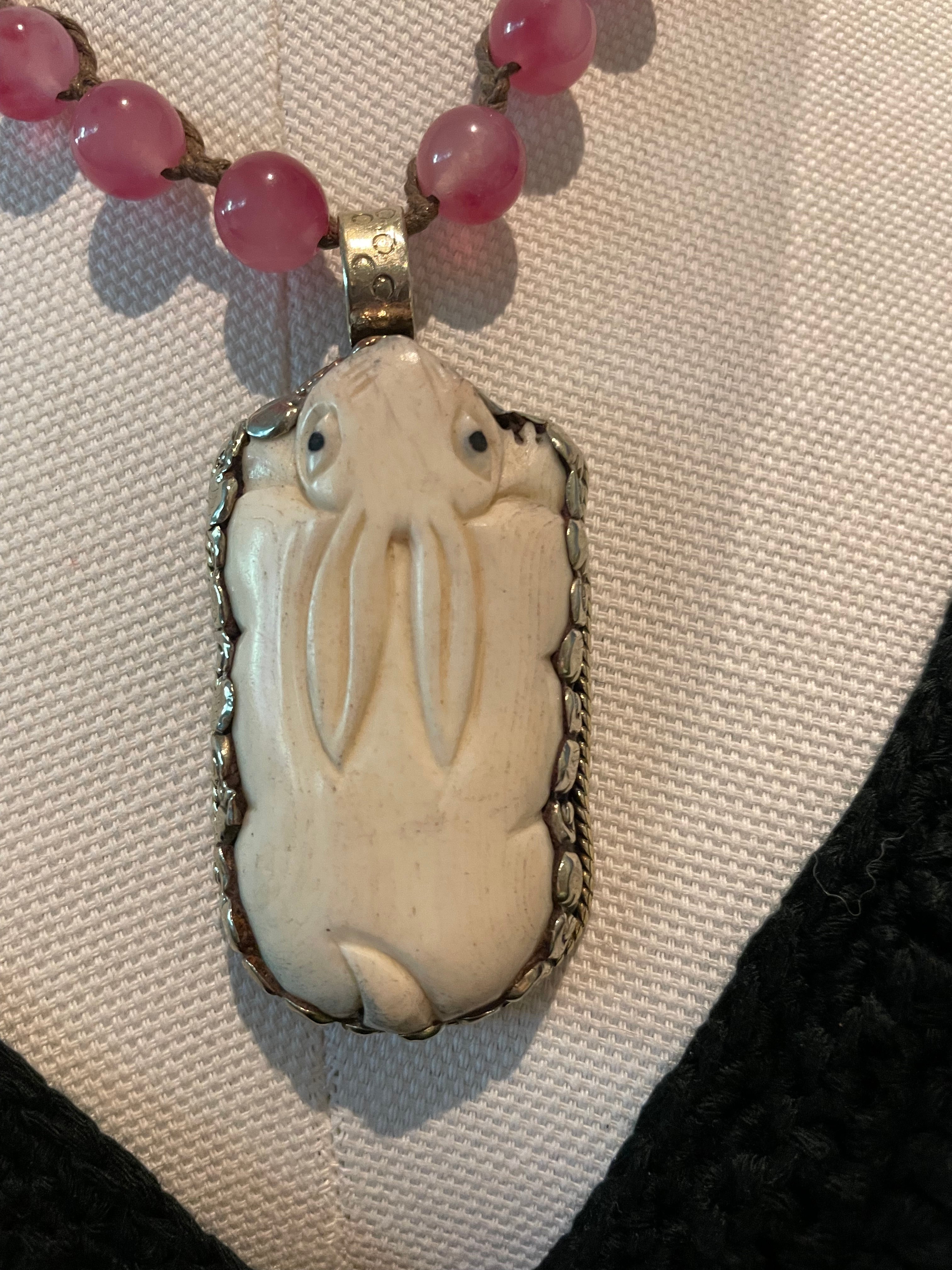 Rabbit Carved in Bone Necklace
