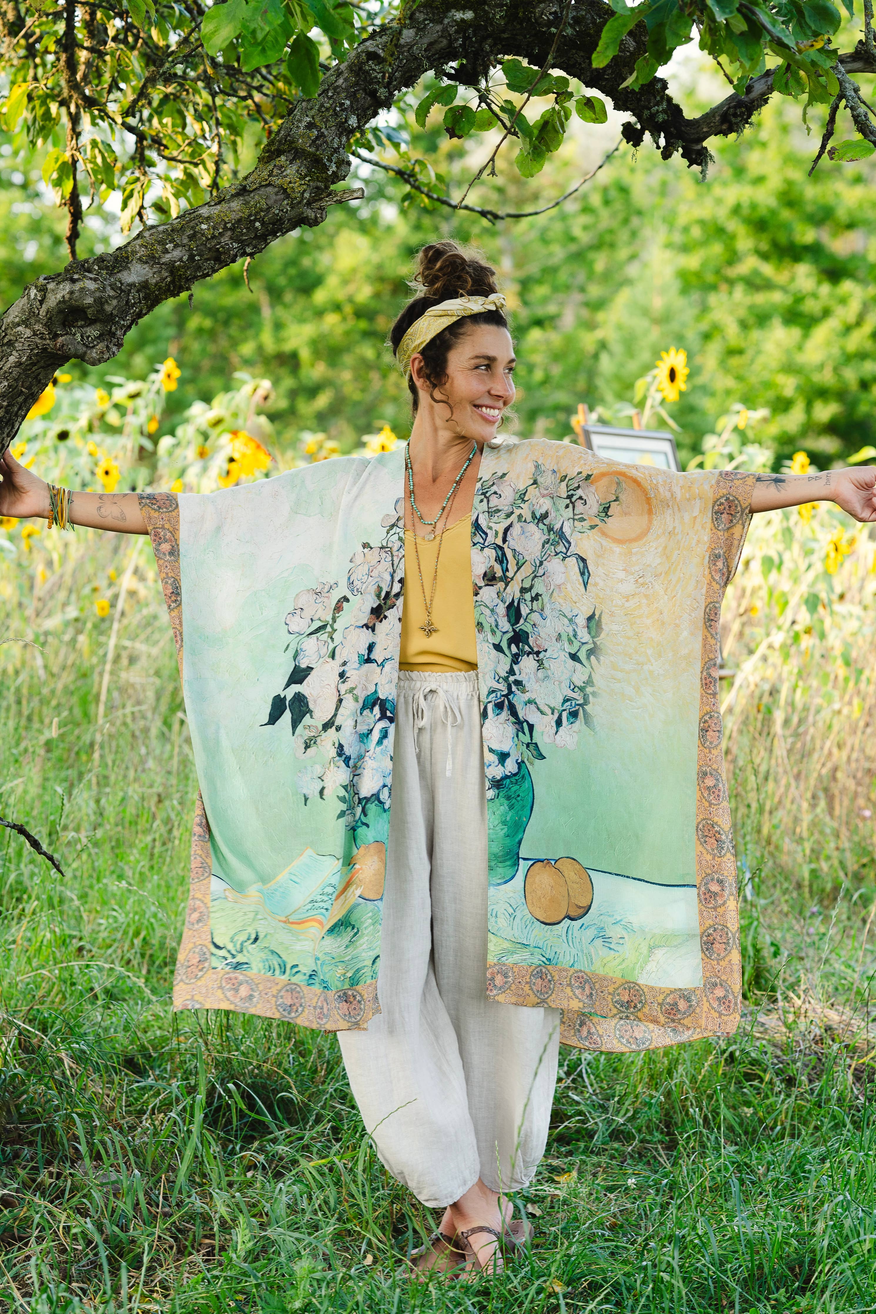 I Paint My Dream Bohemian Van Gogh Goddess Starduster Kimono from Robin Boutique.