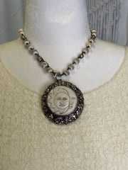 Celestial Faces Carved in Bone Necklace by Tara Gasparian