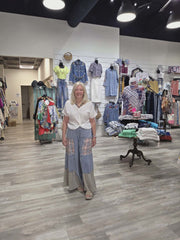 Printed Lace Denim Palazzo Pants by Davi & Dani