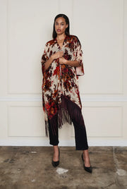 Burnout Velvet Floral Fringe Kimono by Paparazzi