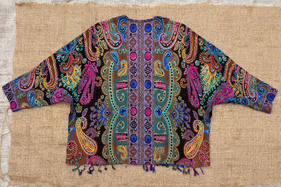 Embroidered Reversible Tapestry Fringe Short Jacket