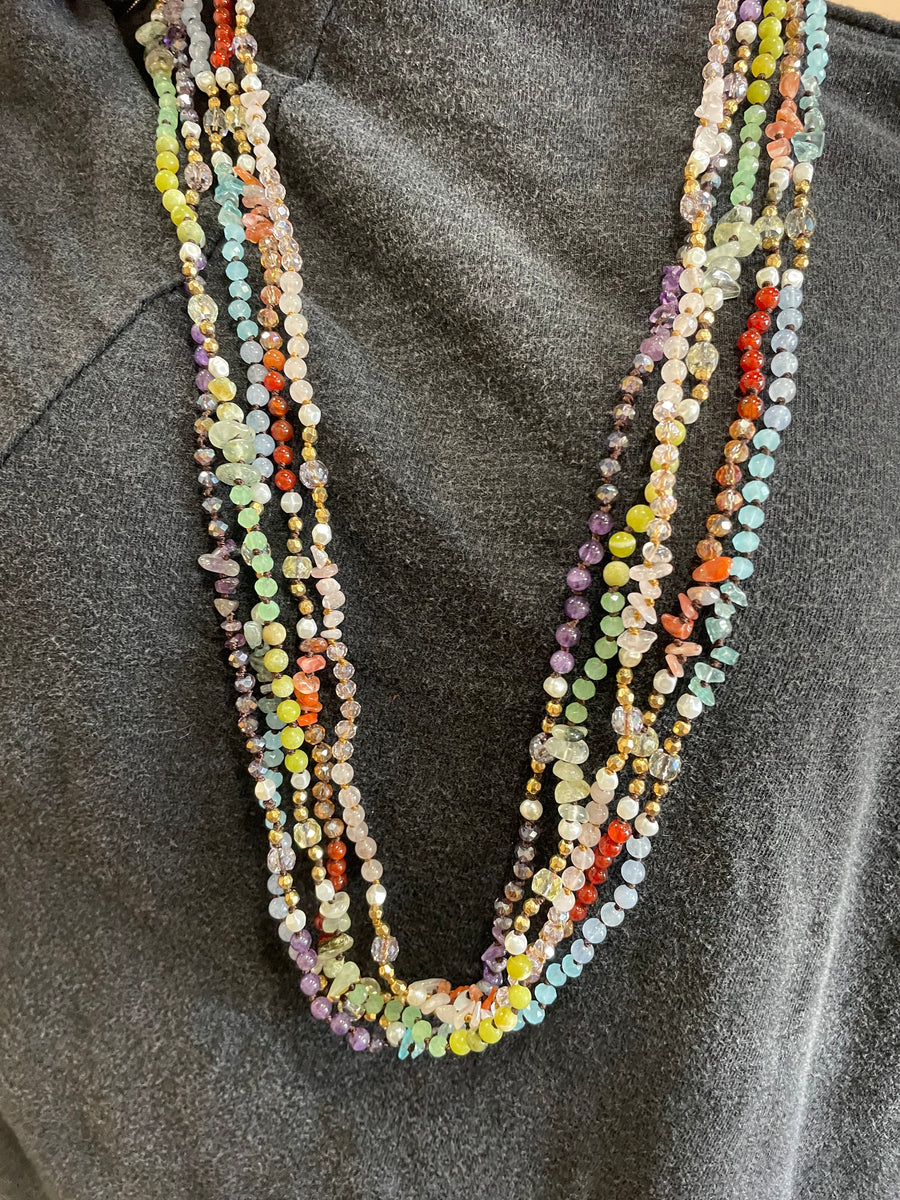 Natural Stone and Crystal Bead Necklace