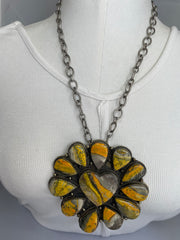 Bumble Bee Jasper Floral Love Short Necklace