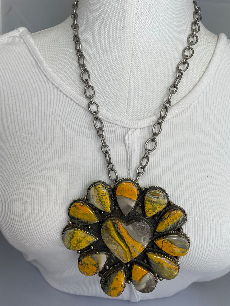 Bumble Bee Jasper Floral Love Short Necklace