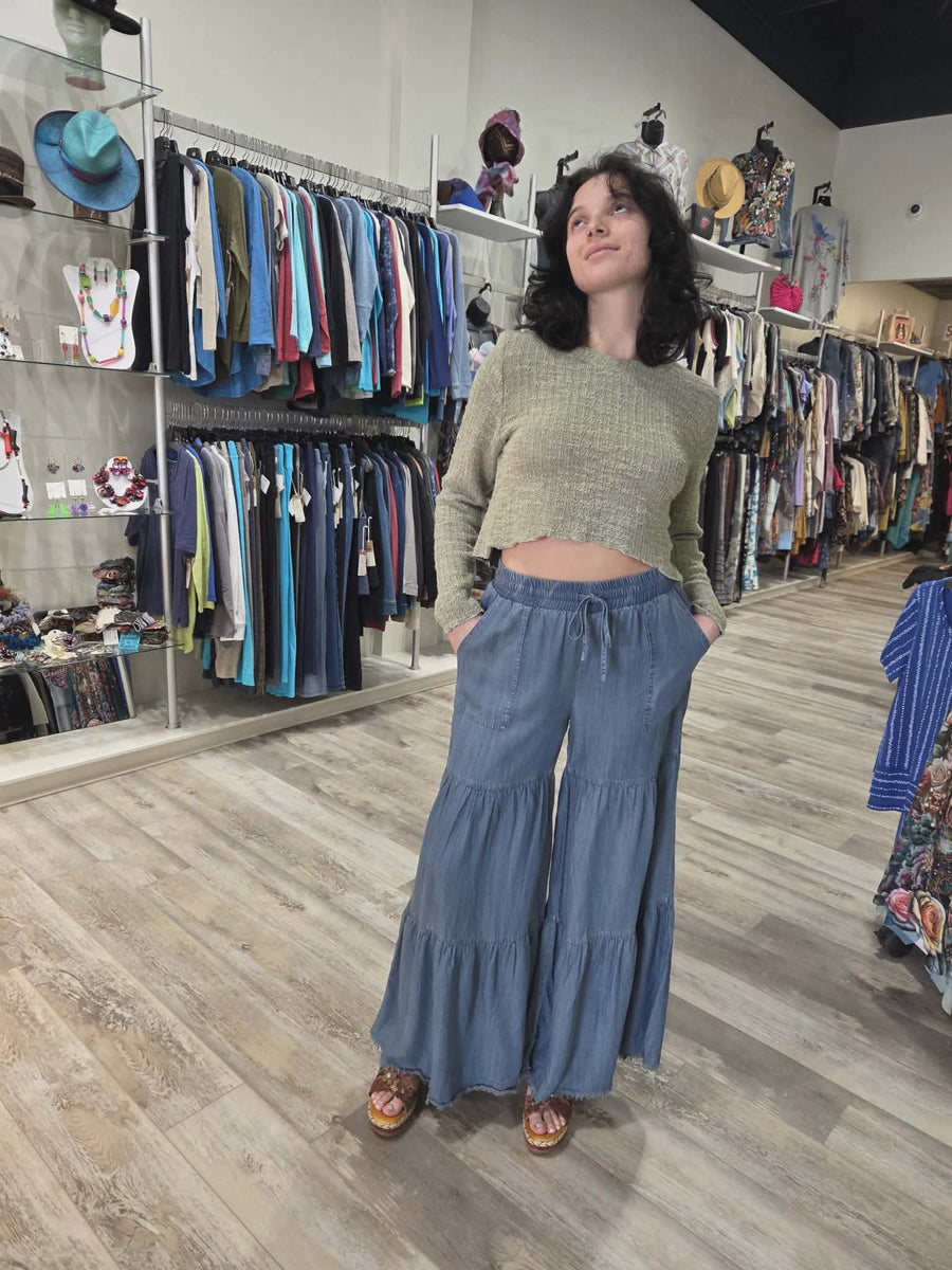 Denim Tencel Tiered Pant by Paparazzi