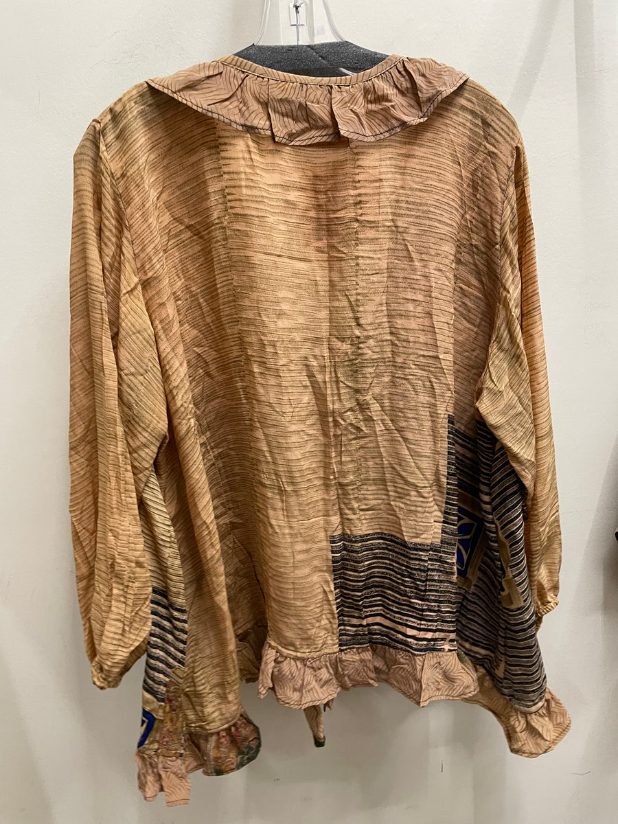 Crepe Sari Ruffle Daisy Blouse #046 by Kantha Bae