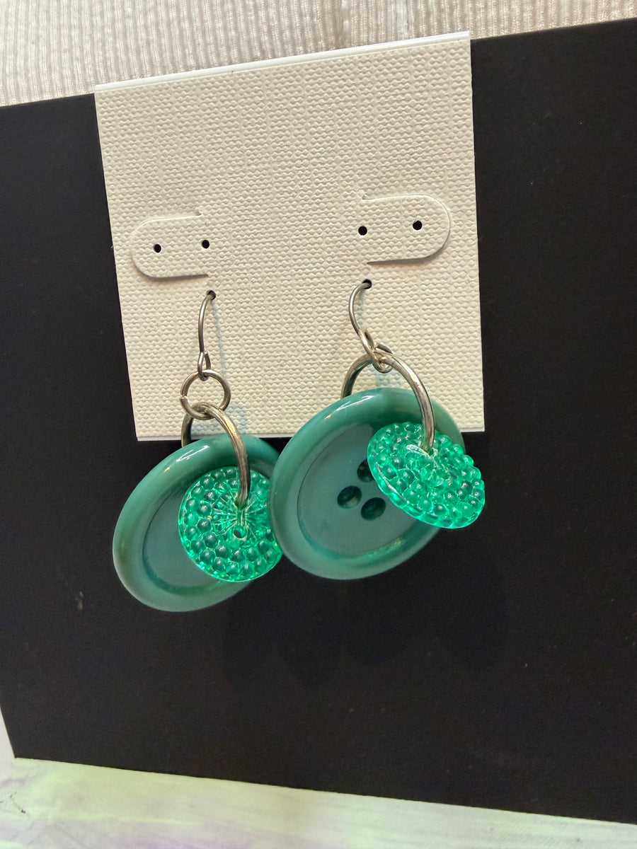 Teal Stacked Button Earrings by The Vintage Jewel