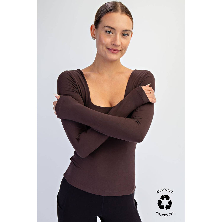 RECYCLED BUTTER SQUARE NECK LONG SLEEVE TOP T9953-C Robin Boutique