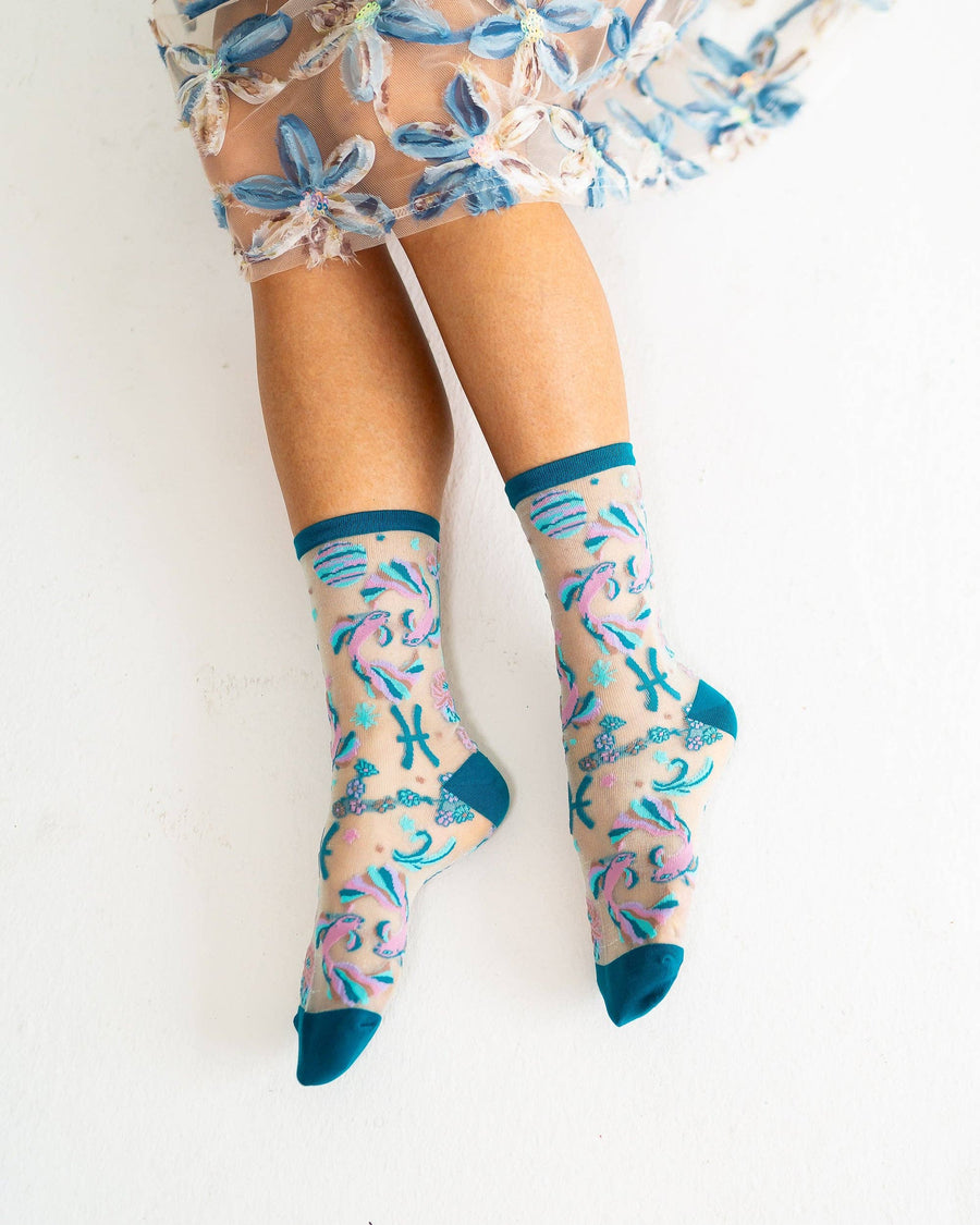 Pisces Zodiac Shimmer Sheer Crew Sock