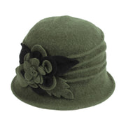 Boiled Wool Pleated Hat with Floral Detail