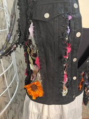 Denim Flower Illusion Jacket in Black by Adore