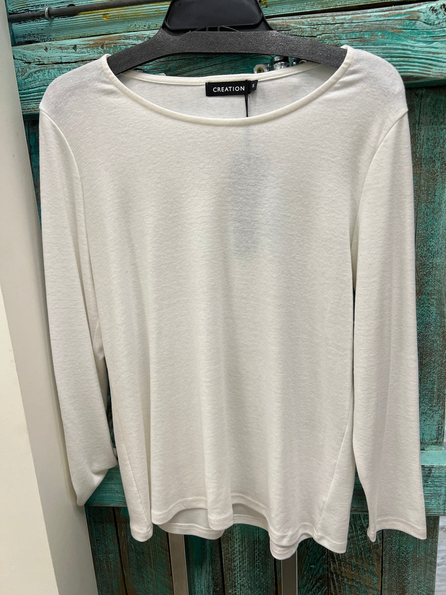 Round Neck Top in White by Creations