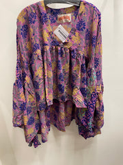 Crepe Sari Bell Sleeve Golddust Crop Top #148 by Kantha Bae
