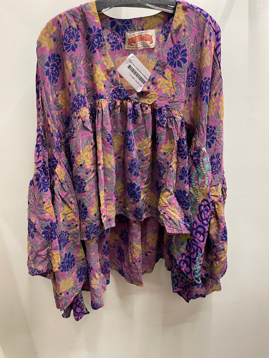 Crepe Sari Bell Sleeve Golddust Crop Top #148 by Kantha Bae
