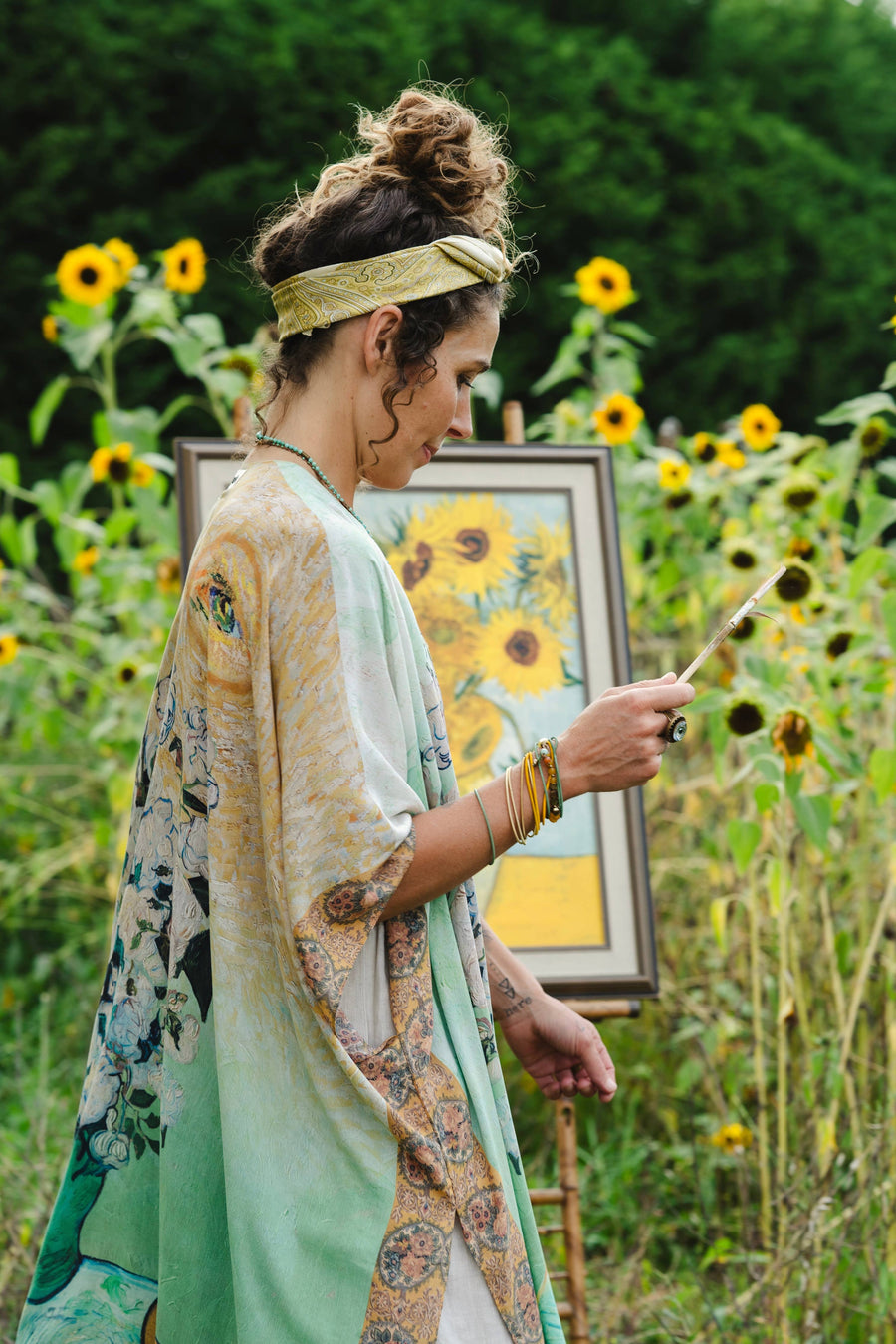 Additional view of I Paint My Dream Bohemian Van Gogh Goddess Starduster Kimono from Robin Boutique.