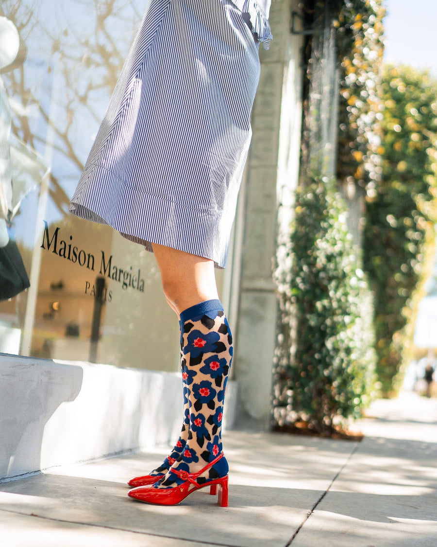 Bold Blue Sheer Knee High Socks Robin Boutique