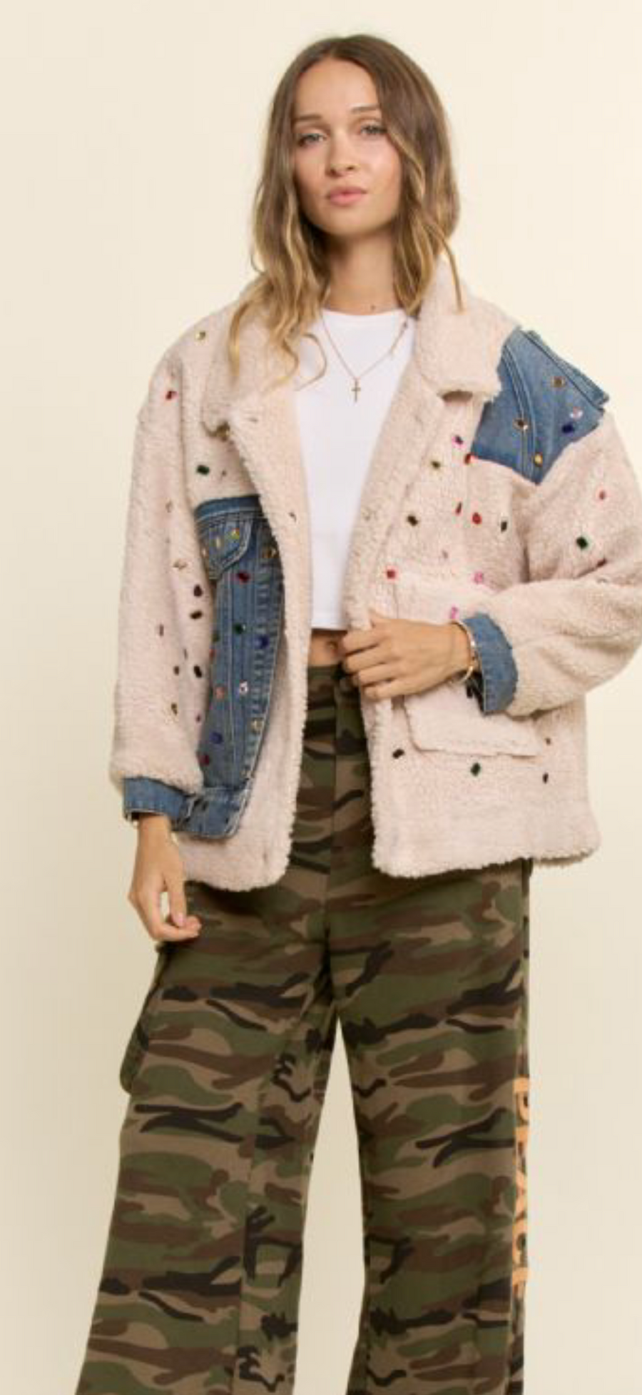 Gemstone Sherpa Denim Jacket By Davi & Dani - Robin Boutique
