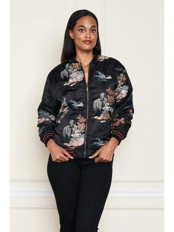 Satin Jacquard Embroidered Bomber Jacket by Paparazzi Robin Boutique