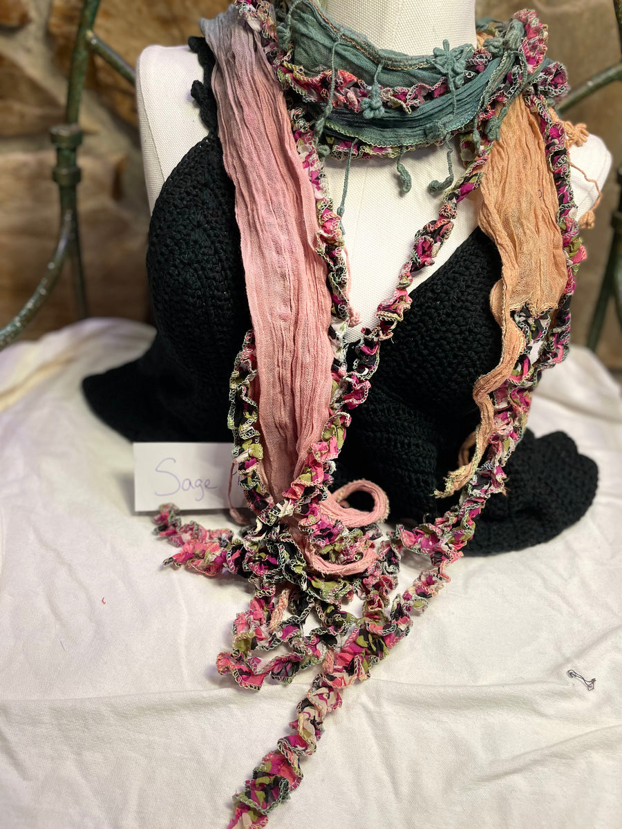 Boho Mixed Tassel Handmade Scarf Necklace
