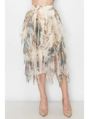 Feather Mesh Tiered Tulle Skirt by Origami