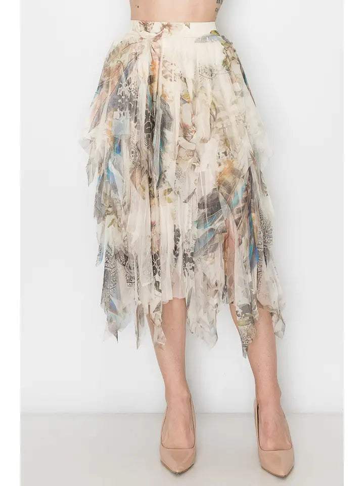 Feather Mesh Tiered Tulle Skirt by Origami