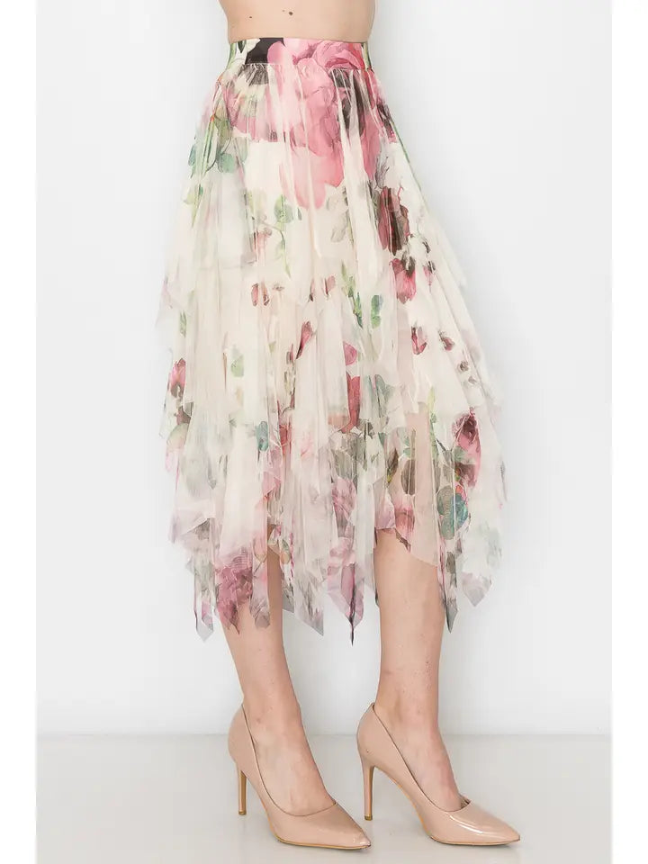Big Rose Mesh Tiered Tulle Skirt by Origami