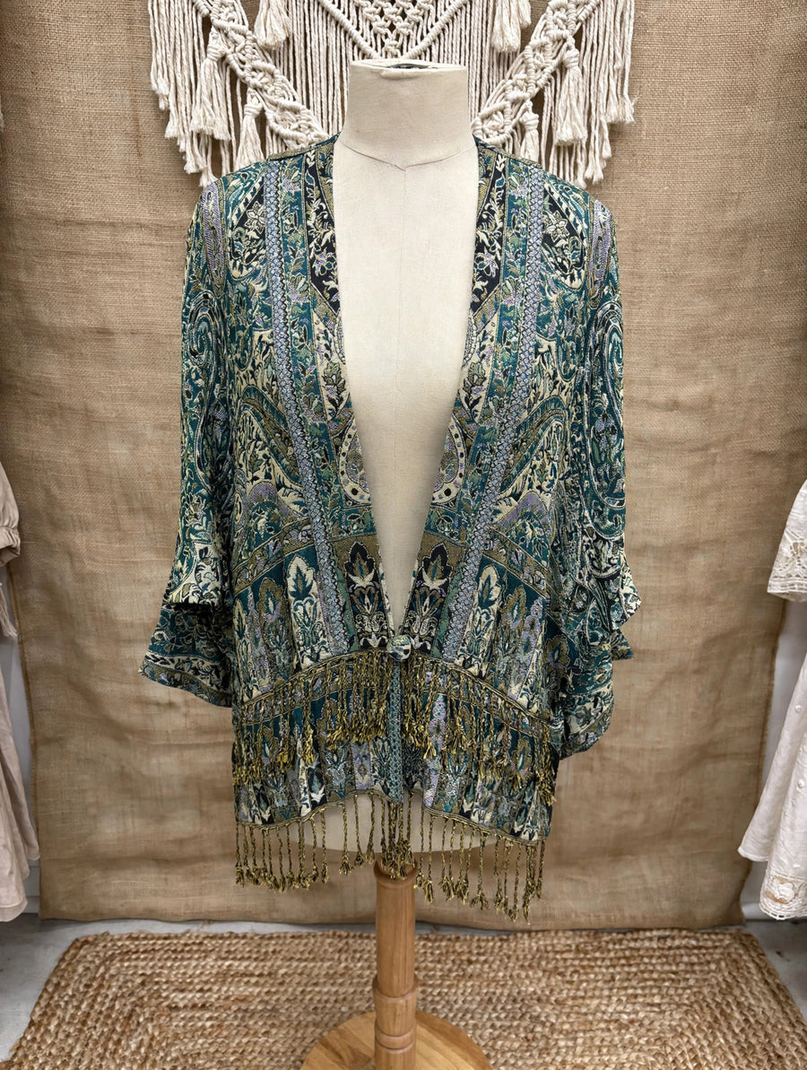 Reversible Tapestry Fringe Short Jacket