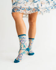 Pisces Zodiac Shimmer Sheer Crew Sock