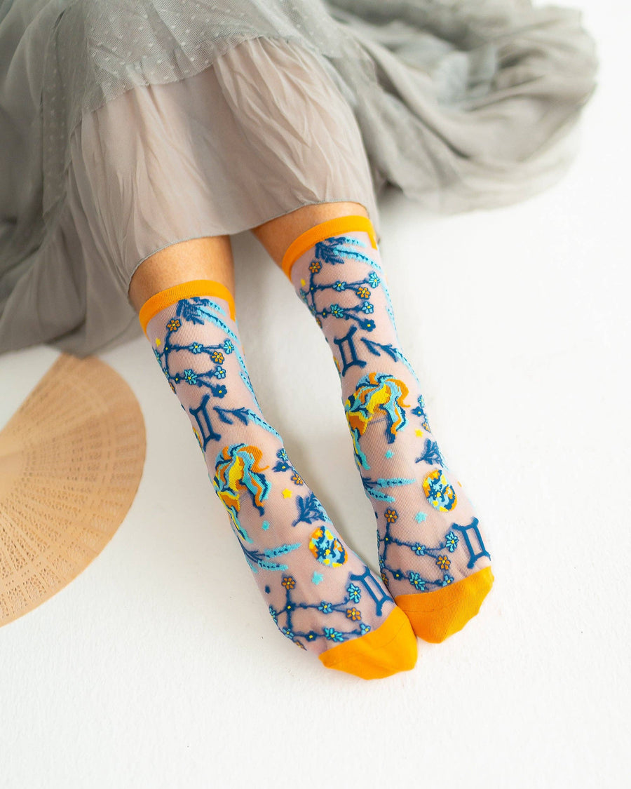 Gemini Zodiac Shimmer Sheer Crew Sock