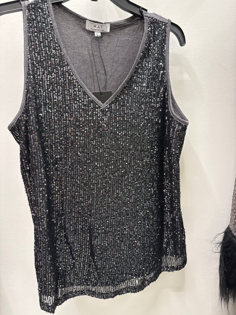 Sleeveless Sequin Evening Tank Top
