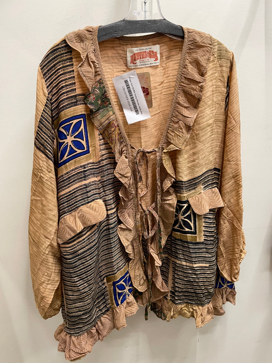 Crepe Sari Ruffle Daisy Blouse #046 by Kantha Bae