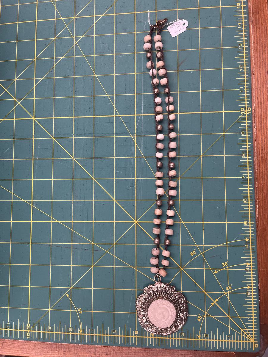 Floral Sun Carved in Bone Necklace