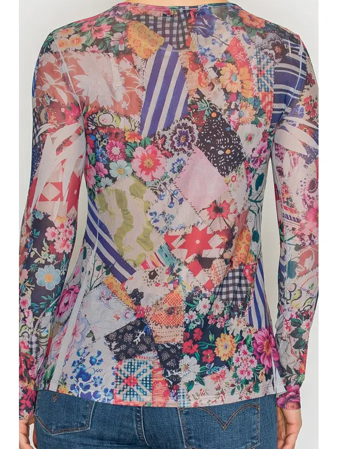 Sheer Mesh Layering Shirt in Bold Floral by Origami