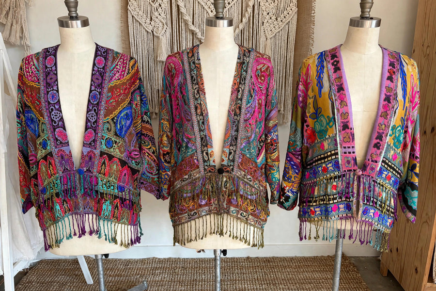 Embroidered Reversible Tapestry Fringe Short Jacket