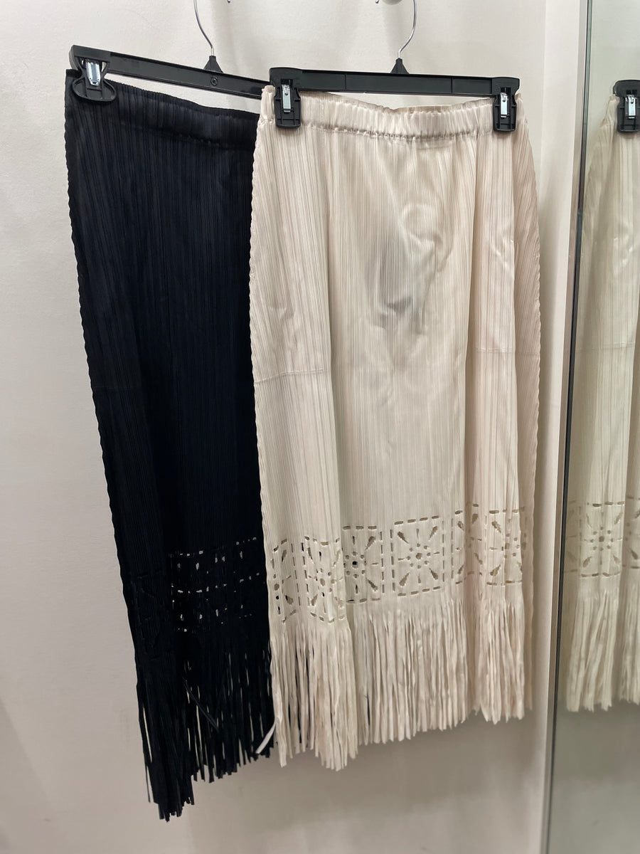 Pleated Cutout Skirt with Fringe by EllyNDale Robin Boutique