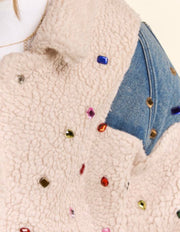 Detail view of Gemstone Sherpa Denim Jacket By Davi & Dani - Robin Boutique