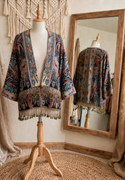 Reversible Tapestry Fringe Short Jacket