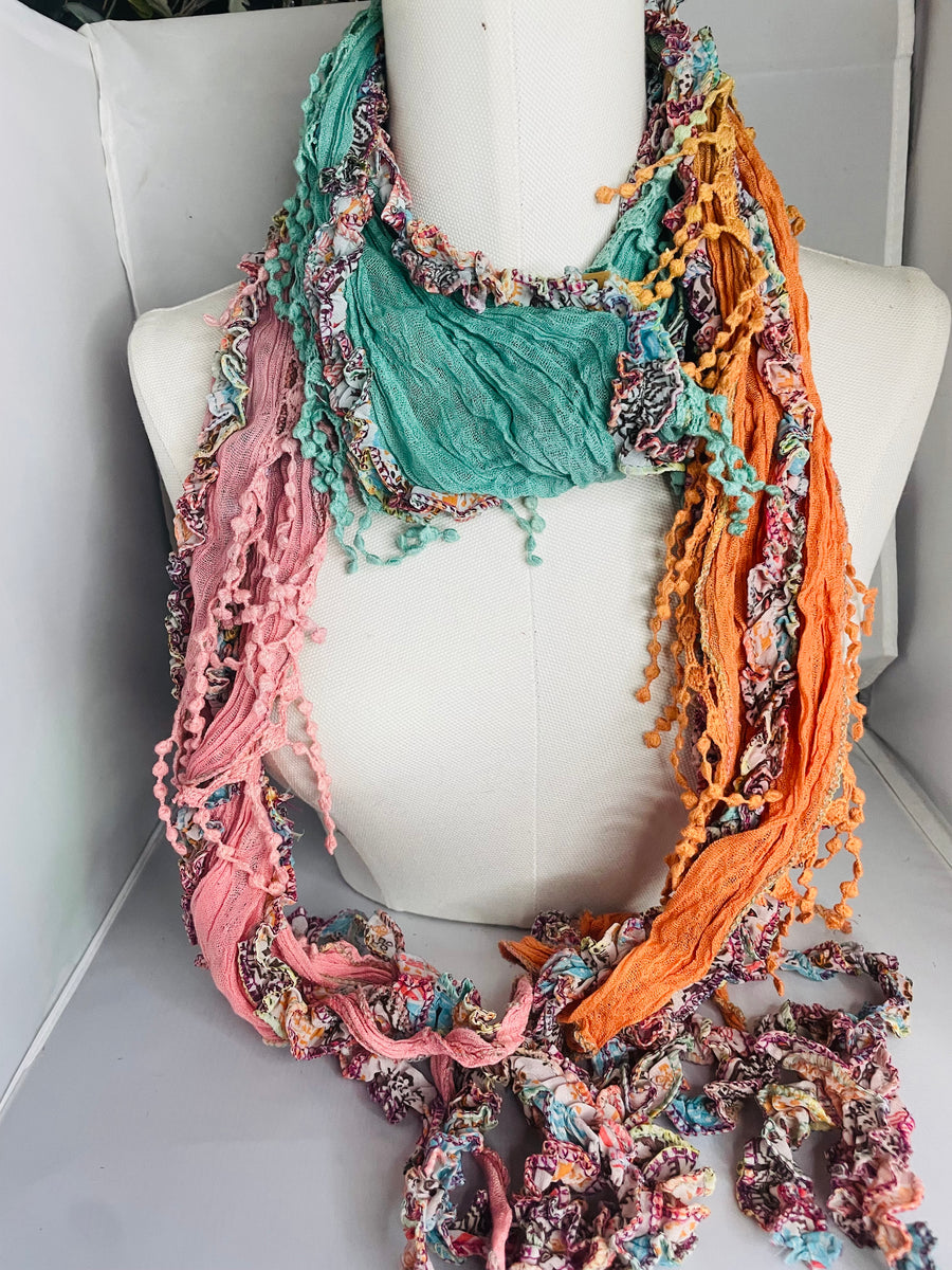 Boho Mixed Tassel Handmade Scarf Necklace