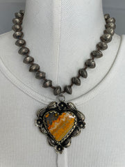 Bumble Bee Jasper Heart Short Necklace