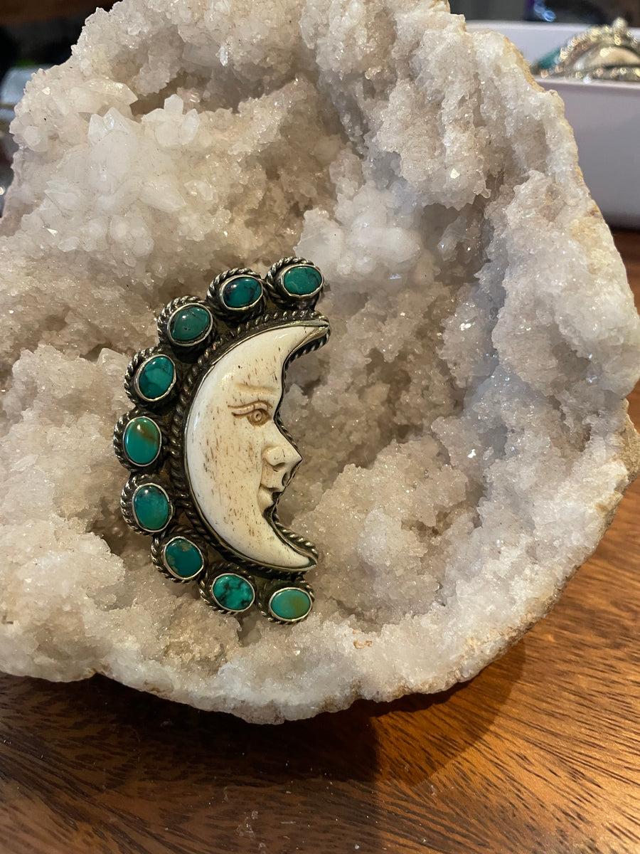Pendant Only Turquoise Carved Moon Face