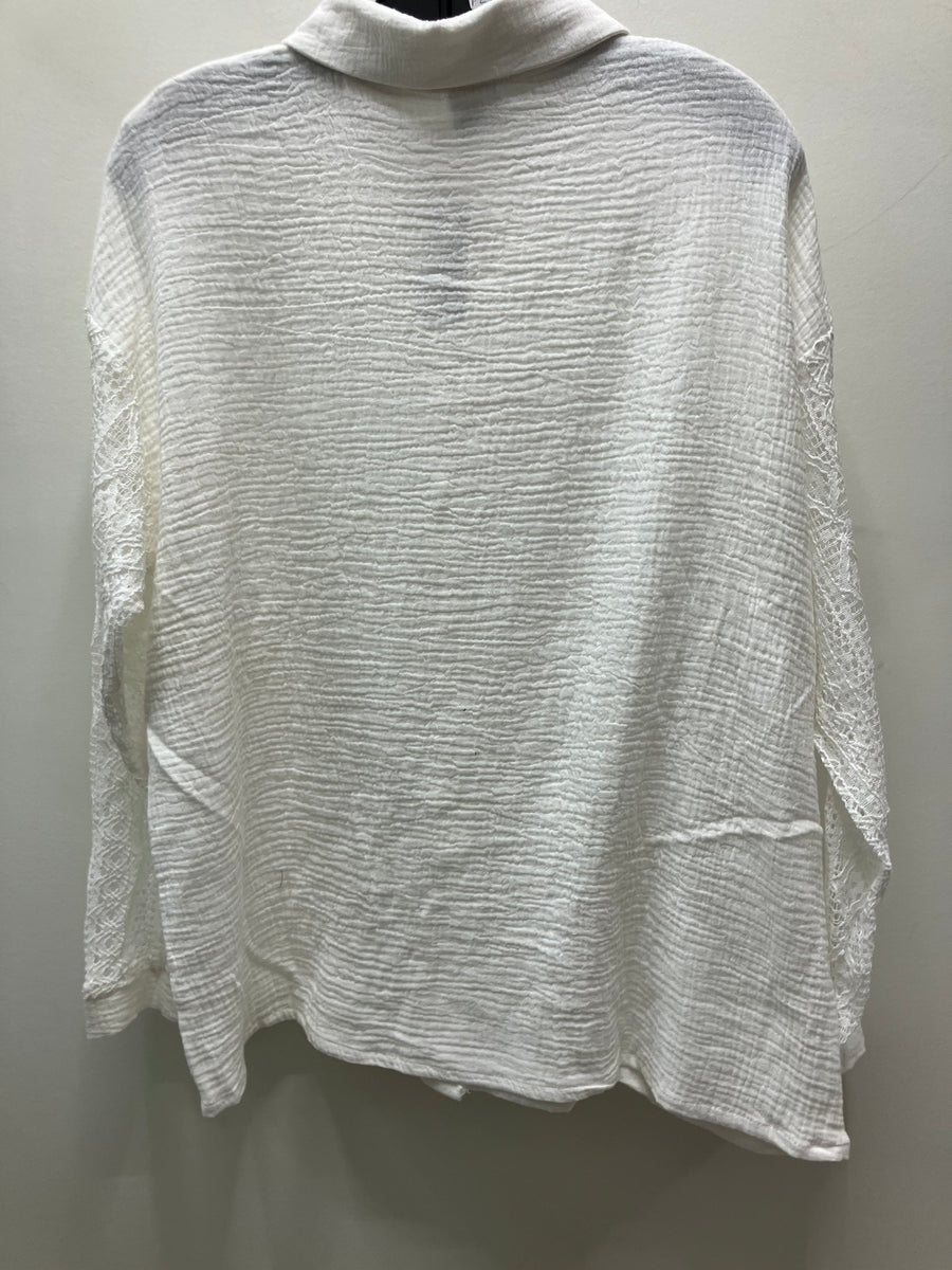 Cotton Gauze Button Front Crochet Sleeve Top