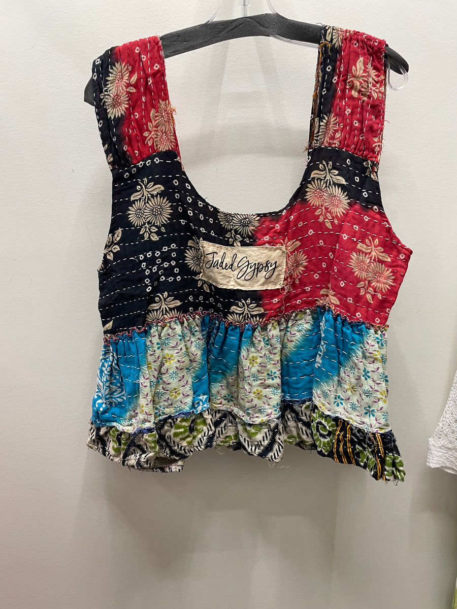Kantha Sunrise "Summertime" Sleeveless Ruffle Tank by Jaded Gypsy